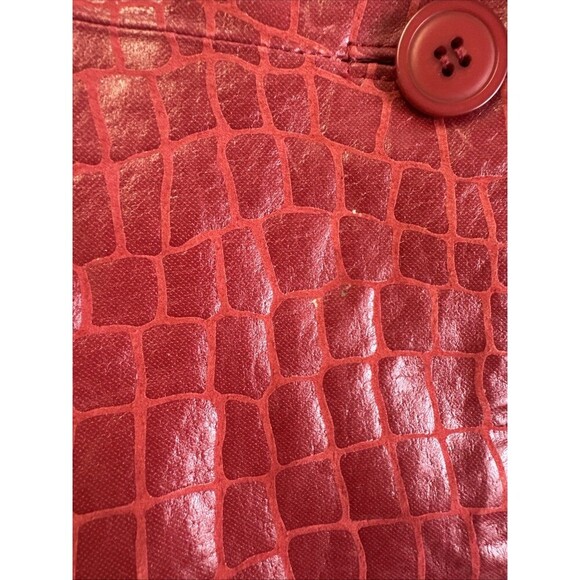 Dialogue Embossed Croc Red Leather Jacket Button Collared V-Neck Womens Medium - Picture 3 of 13